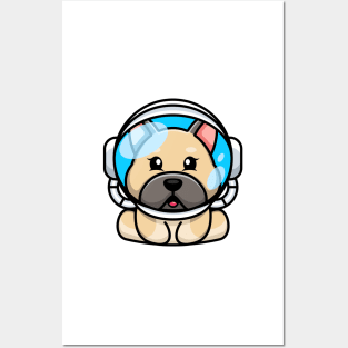 Cute baby bulldog wearing an astronaut helmet, cartoon character Posters and Art